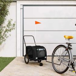 Remorque pour v&eacute;lo pour animaux de compagnie en tissu Oxford noir et fer