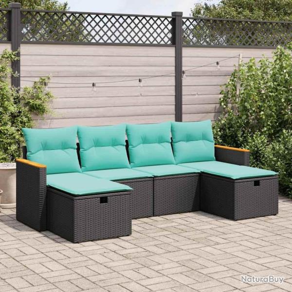 Salon de jardin 6 pcs avec coussins noir r�sine tress�e