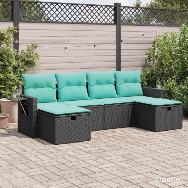 Salon de jardin 6 pcs avec coussins noir r�sine tress�e