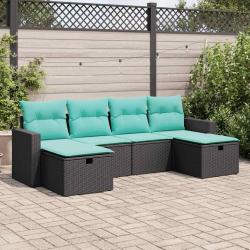 Salon de jardin 6 pcs avec coussins noir r&eacute;sine tress&eacute;e