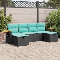 Salon de jardin 6 pcs avec coussins noir r&eacute;sine tress&eacute;e