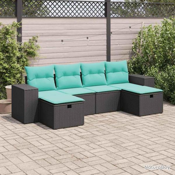 Salon de jardin 6 pcs avec coussins noir r�sine tress�e