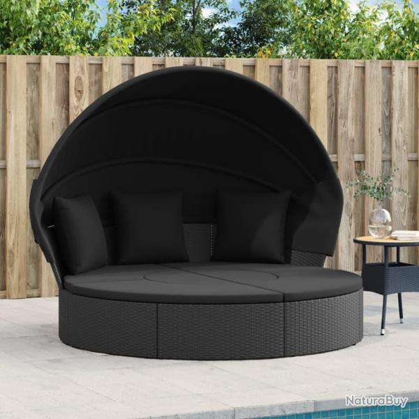 Lit de repos d'ext�rieur avec auvent et coussins r�sine tress�e