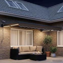 Auvent r&eacute;tractable &eacute;lectrique Taupe 100% Polyester et Aluminium