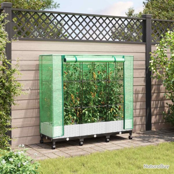 Jardini�re de jardin avec couverture de serre et roues 3 pc PP