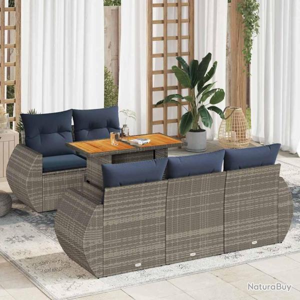 Salon de jardin 6 pcs avec coussins gris r�sine tress�e
