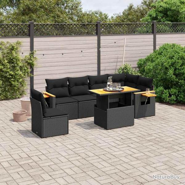 Salon de jardin 7 pcs avec coussins noir r�sine tress�e