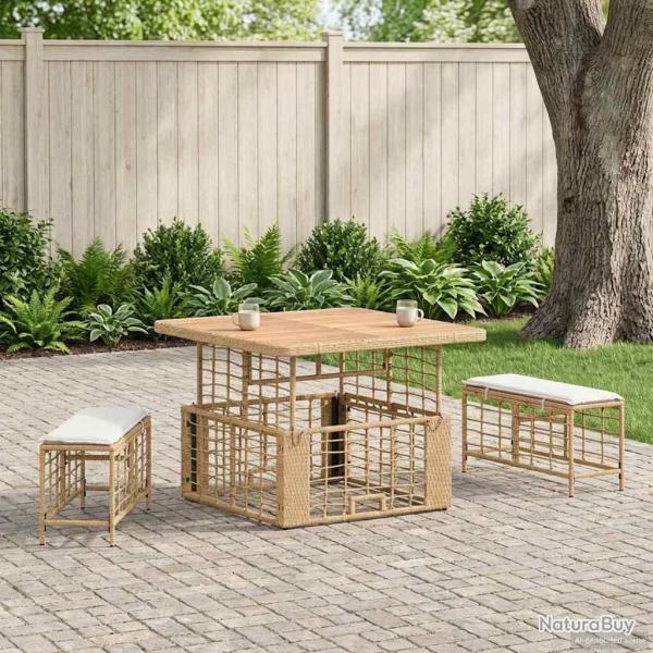 Ensemble de salle � manger pour jardin 3 pcs Nature et Blanc