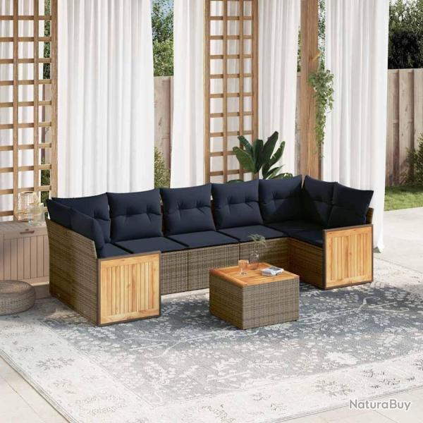 Ensemble de canap� de jardin 8 pcs avec coussins gris r�sine tress�e