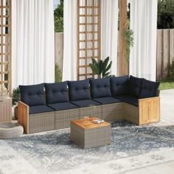 Ensemble de canap&eacute; de jardin 7 pcs avec coussins gris r&eacute;sine tress&eacute;e