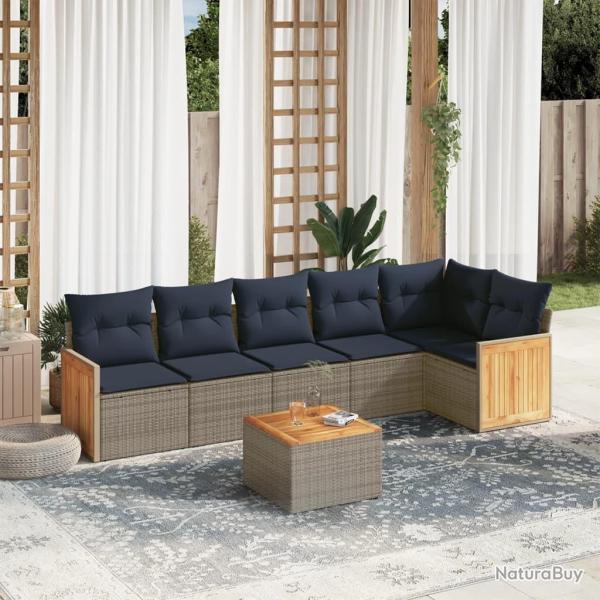 Ensemble de canap� de jardin 7 pcs avec coussins gris r�sine tress�e