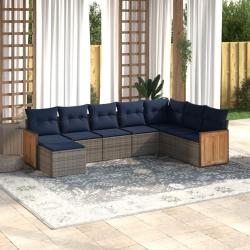 Ensemble de canap&eacute; de jardin 8 pcs avec coussins gris r&eacute;sine tress&eacute;e