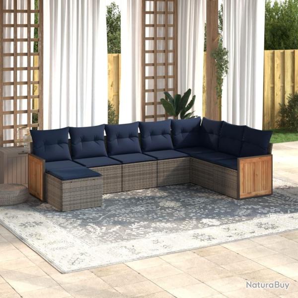 Ensemble de canap� de jardin 8 pcs avec coussins gris r�sine tress�e