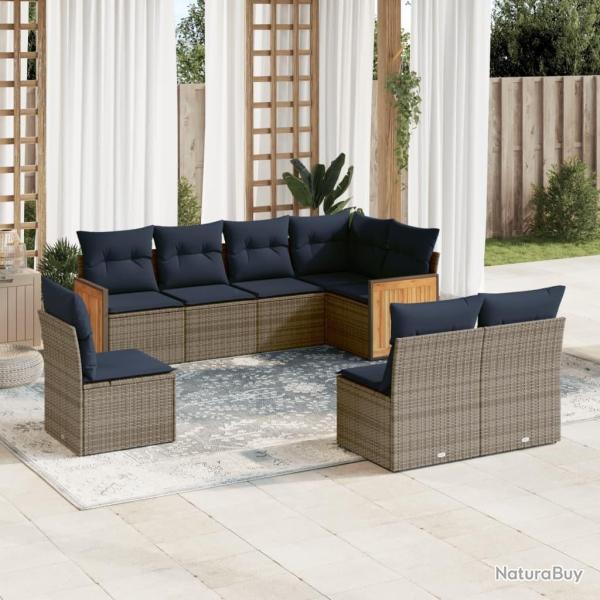 Ensemble de canap� de jardin 8 pcs avec coussins gris r�sine tress�e