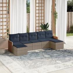 Ensemble de canap&eacute; de jardin 7 pcs avec coussins gris r&eacute;sine tress&eacute;e