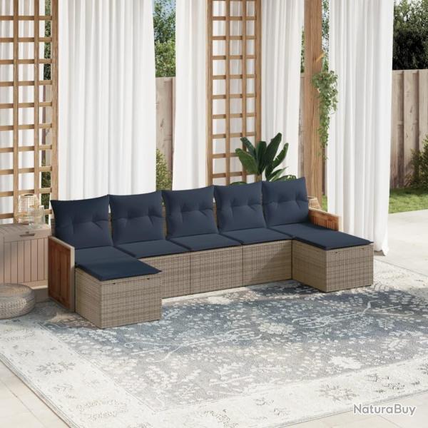Ensemble de canap� de jardin 7 pcs avec coussins gris r�sine tress�e