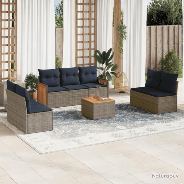 Ensemble de canap� de jardin 8 pcs avec coussins gris r�sine tress�e