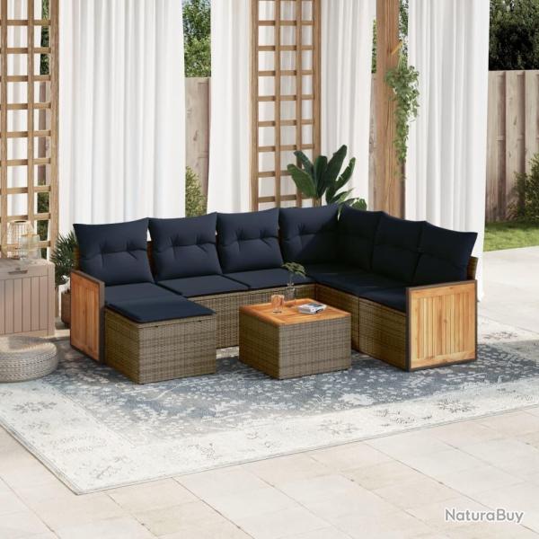 Ensemble de canap� de jardin 8 pcs avec coussins gris r�sine tress�e