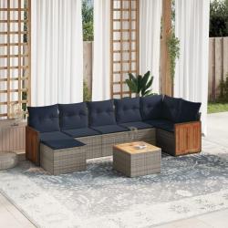 Ensemble de canap&eacute; de jardin 8 pcs avec coussins gris r&eacute;sine tress&eacute;e