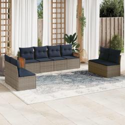Ensemble de canap&eacute; de jardin 8 pcs avec coussins gris r&eacute;sine tress&eacute;e