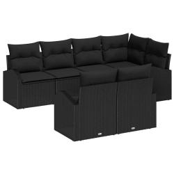 Ensemble de canap&eacute; de jardin avec coussin 7 pcs Noir polyrotin