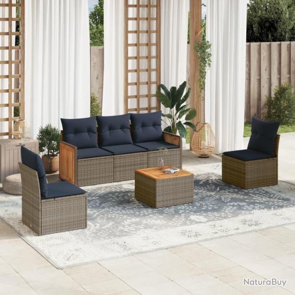 Ensemble de canap� de jardin 6 pcs avec coussins gris r�sine tress�e
