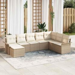 Ensemble de canap&eacute; de jardin avec coussin 8 pcs Beige polyrotin