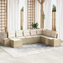 Ensemble de canap&eacute; de jardin avec coussin 8 pcs Beige polyrotin