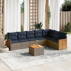 Ensemble de canap&eacute; de jardin 8 pcs avec coussins gris r&eacute;sine tress&eacute;e