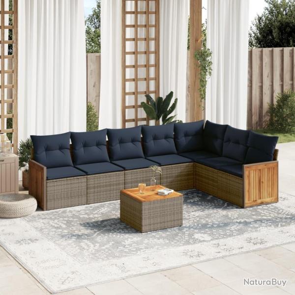 Ensemble de canap� de jardin 8 pcs avec coussins gris r�sine tress�e