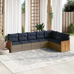 Ensemble de canap&eacute; de jardin 7 pcs avec coussins gris r&eacute;sine tress&eacute;e