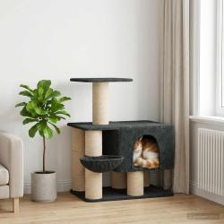 Arbre &agrave; chat avec poteaux &agrave; griffer en sisal Gris fonc&eacute; 96 cm