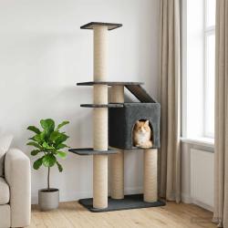 Arbre &agrave; chat avec poteaux &agrave; griffer en sisal Gris fonc&eacute; 183 cm