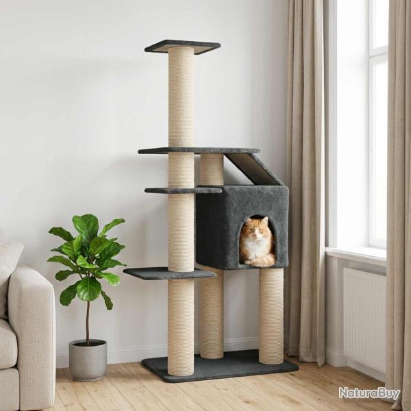 Arbre � chat avec poteaux � griffer en sisal Gris fonc� 183 cm