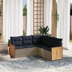 Ensemble de canap&eacute; de jardin 5 pcs avec coussins gris r&eacute;sine tress&eacute;e