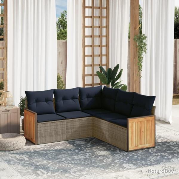 Ensemble de canap� de jardin 5 pcs avec coussins gris r�sine tress�e