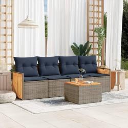 Ensemble de canap&eacute; de jardin 5 pcs avec coussins gris r&eacute;sine tress&eacute;e
