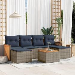 Ensemble de canap&eacute; de jardin 7 pcs avec coussins gris r&eacute;sine tress&eacute;e