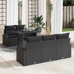 Ensemble de canap&eacute; de jardin 6 pcs Noir Poly Rattan