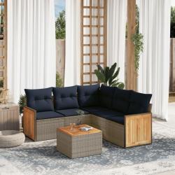 Ensemble de canap&eacute; de jardin 6 pcs avec coussins gris r&eacute;sine tress&eacute;e