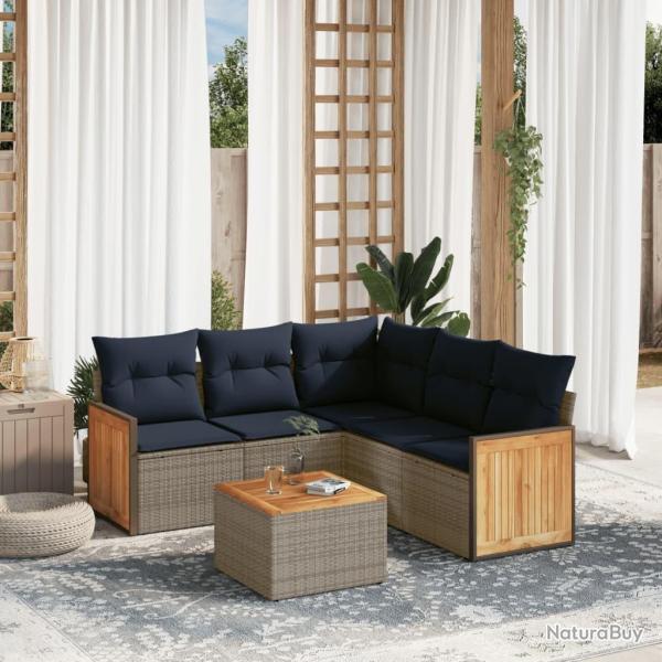 Ensemble de canap� de jardin 6 pcs avec coussins gris r�sine tress�e