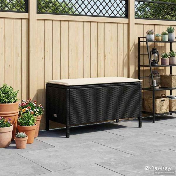 Pouf de Jardin Noir et Cr�me 80 x 38 x 45 cm Rotin PE