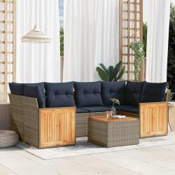 Ensemble de canap&eacute; de jardin 7 pcs avec coussins gris r&eacute;sine tress&eacute;e