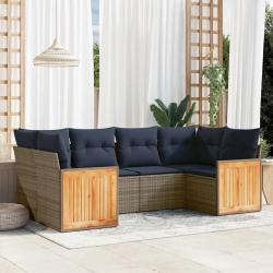 Ensemble de canap&eacute; de jardin 6 pcs avec coussins gris r&eacute;sine tress&eacute;e