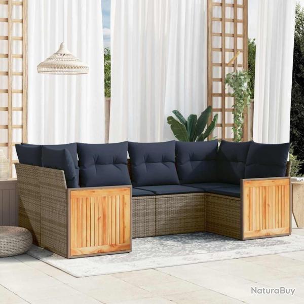 Ensemble de canap� de jardin 6 pcs avec coussins gris r�sine tress�e