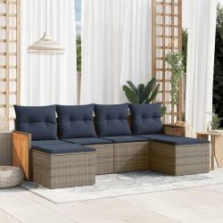 Ensemble de canap&eacute; de jardin 6 pcs avec coussins gris r&eacute;sine tress&eacute;e