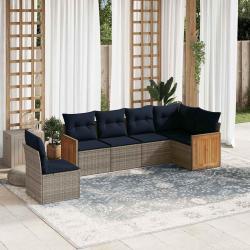 Ensemble de canap&eacute; de jardin 6 pcs avec coussins gris r&eacute;sine tress&eacute;e
