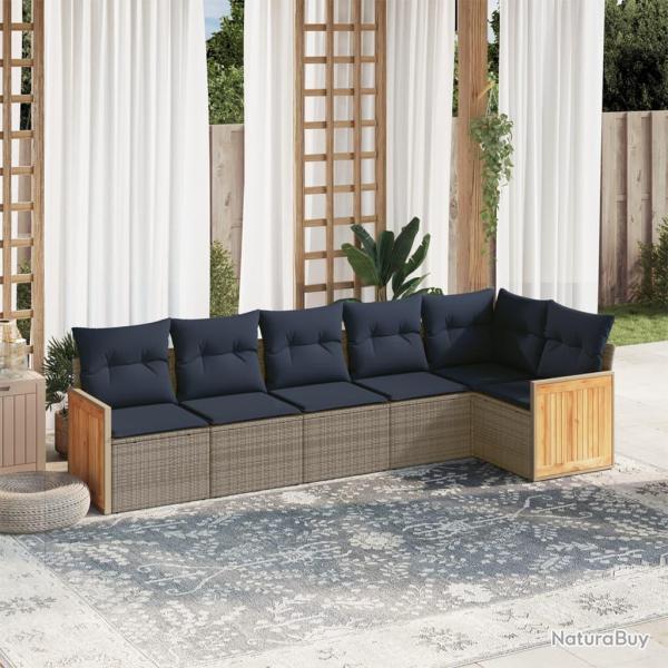 Ensemble de canap� de jardin 6 pcs avec coussins gris r�sine tress�e