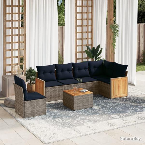 Ensemble de canap� de jardin 7 pcs avec coussins gris r�sine tress�e