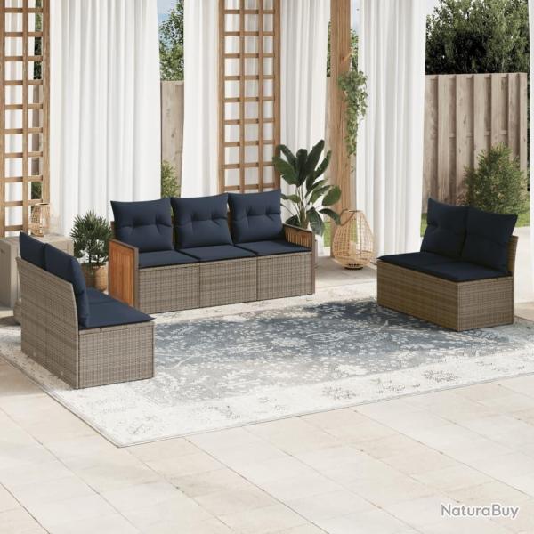 Ensemble de canap� de jardin 7 pcs avec coussins gris r�sine tress�e